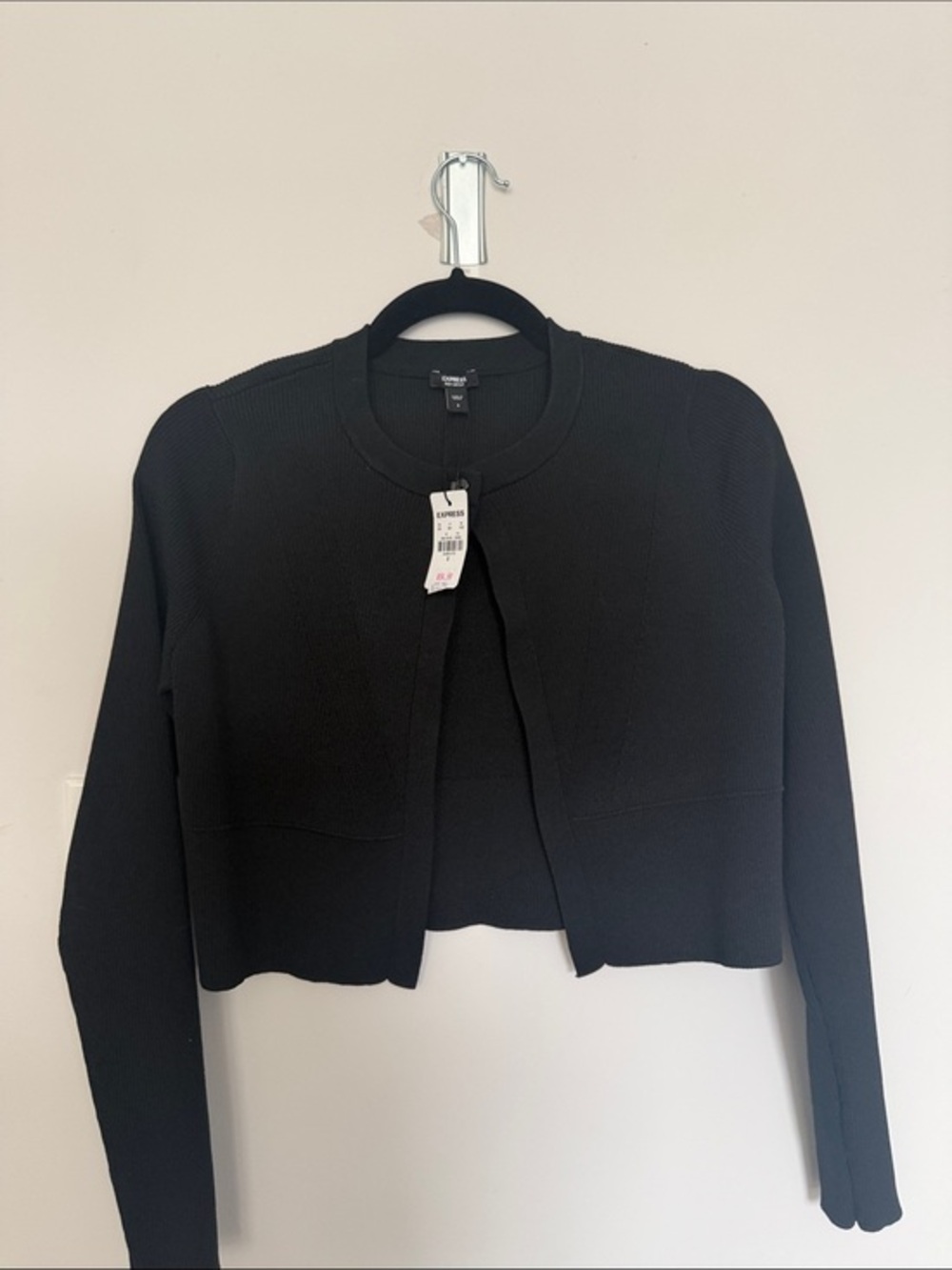 Express Black Ribbed Crewneck Cardigan